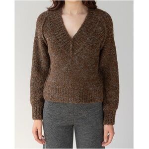 SSKEIN V-Neck Bouclé Superfine Alpaca Pullover, Brown Marl, Small